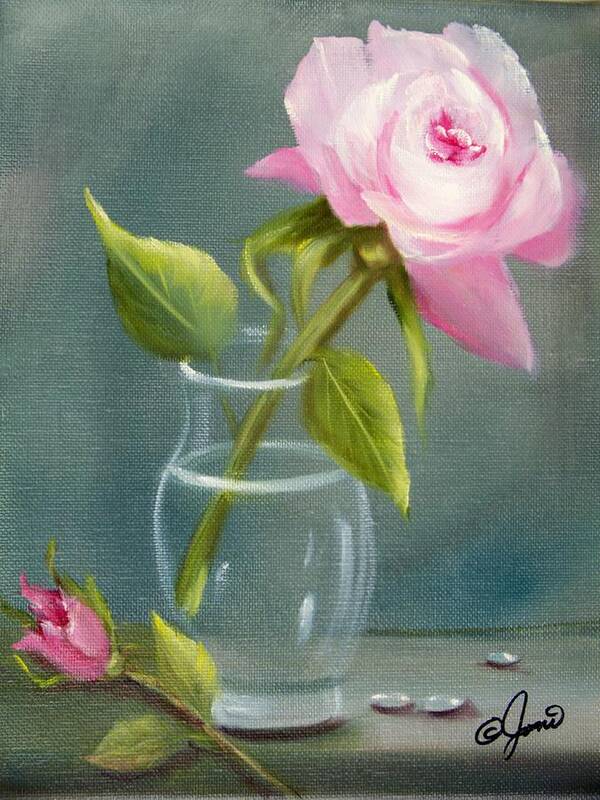 Rose Poster featuring the painting Pink Rose in Glass by Joni McPherson