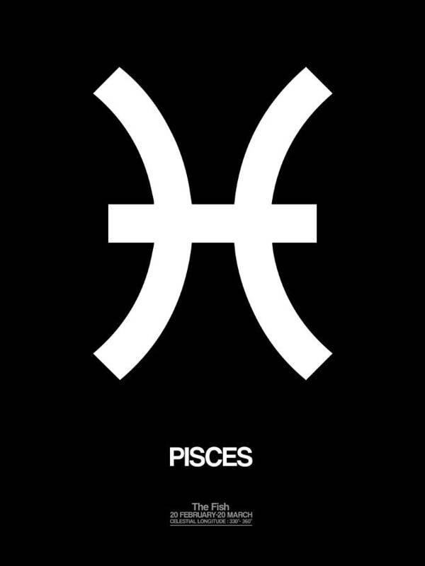 Pisces Poster featuring the digital art Pisces Zodiac Sign White and Black by Naxart Studio