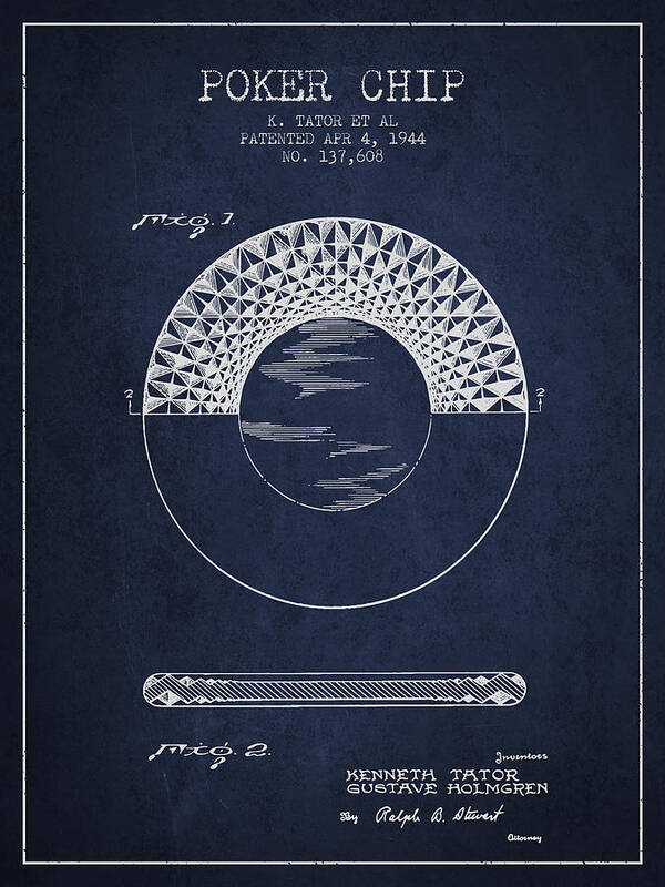 Poker Poster featuring the digital art Poker Chip Patent from 1944 - Navy Blue by Aged Pixel