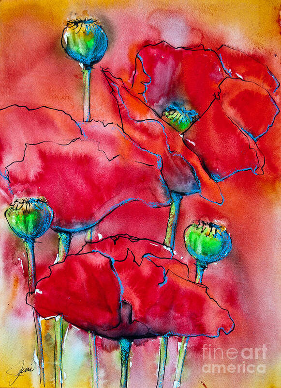 Poppies Poster featuring the painting Poppies 2 by Jani Freimann