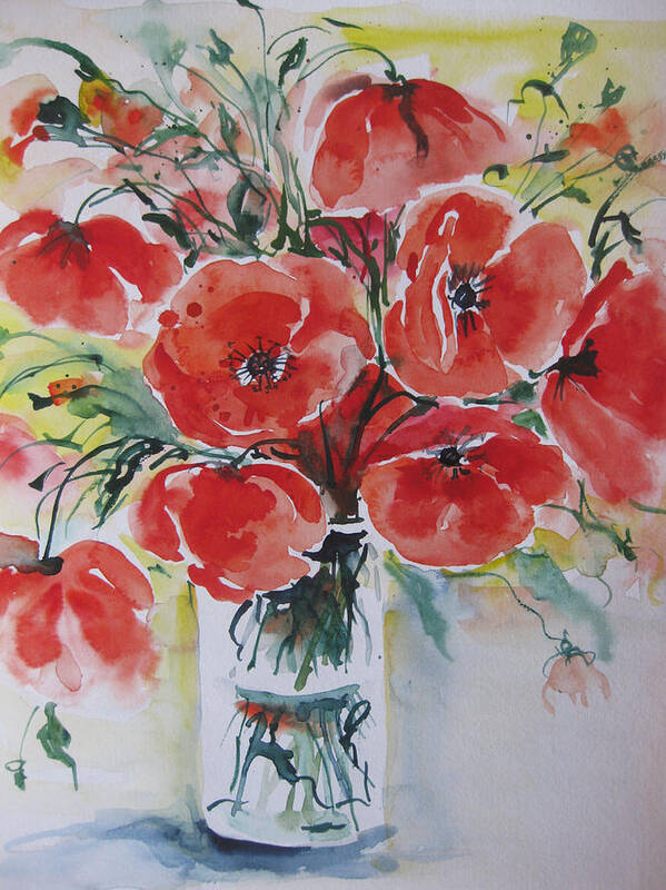 Watercolor Poster featuring the painting Poppies IV by Ingrid Dohm