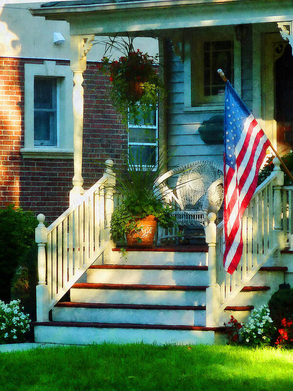 Porch Poster featuring the photograph Porch With American Flag by Susan Savad