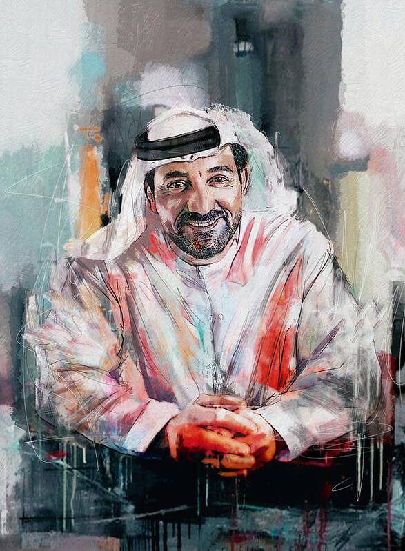Sheikh Ahmed Bin Saeed Al Maktoum Poster featuring the painting Portrait of Sheikh Ahmed bin Saeed al Maktoum by Maryam Mughal
