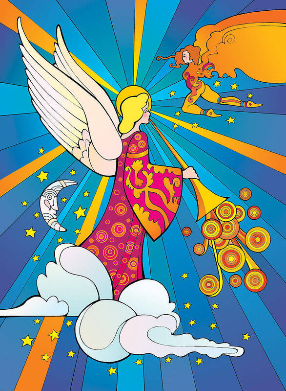 Angel Poster featuring the digital art Psychedelic Angel by Steven Stines
