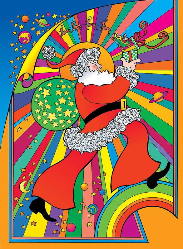 Christmas Poster featuring the digital art Psychedelic Santa by Steven Stines