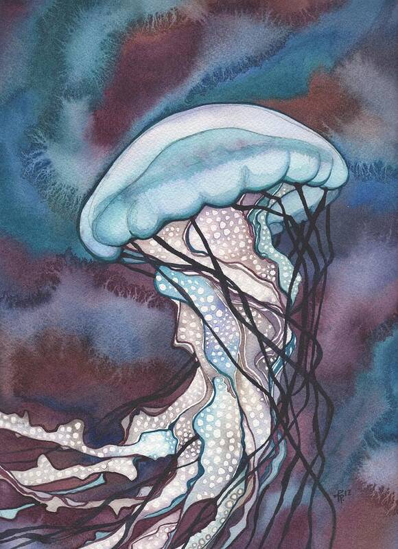 Marine Poster featuring the painting Purple Bold Jellyfish by Tamara Phillips