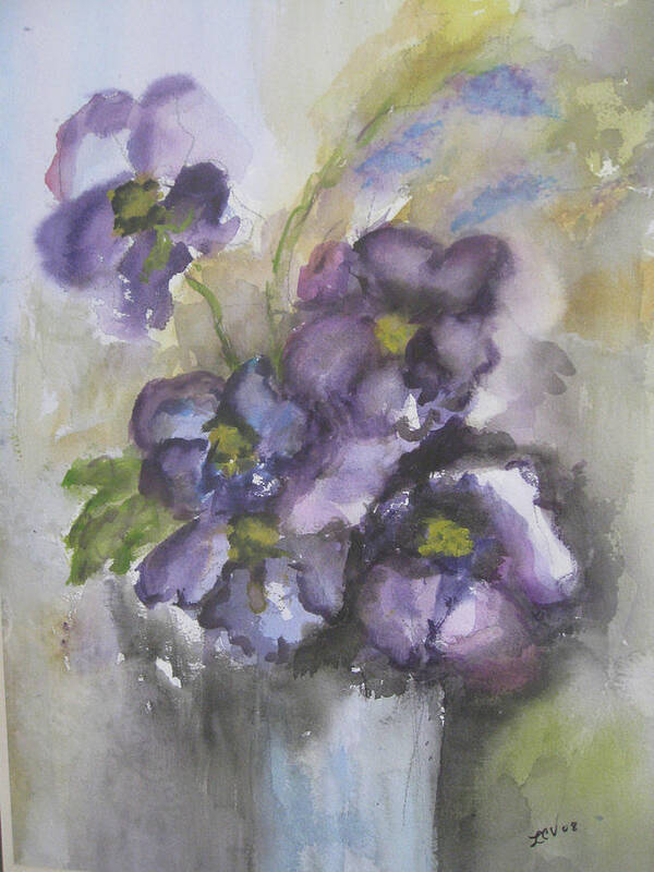  Purple Flowers In A Vase. Abstract. Poster featuring the painting Purple Flowers by Lucille Valentino