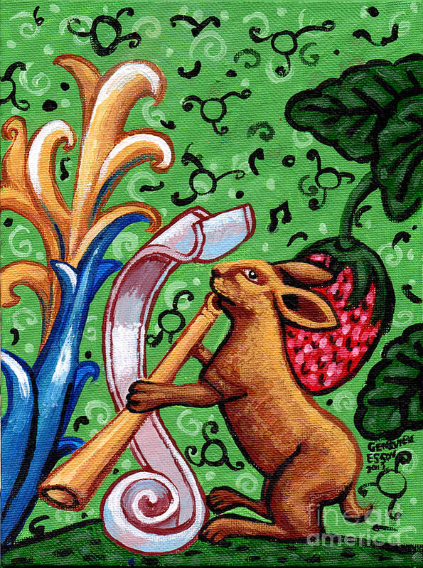 Rabbit Poster featuring the painting Rabbit Plays The Flute by Genevieve Esson