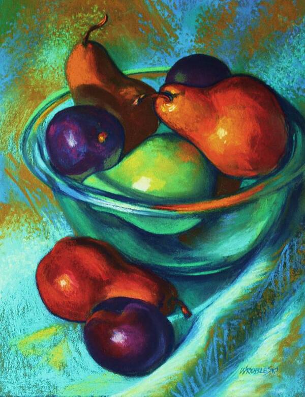 Pastel Poster featuring the painting Rainbow Pears by Peggy Wrobleski