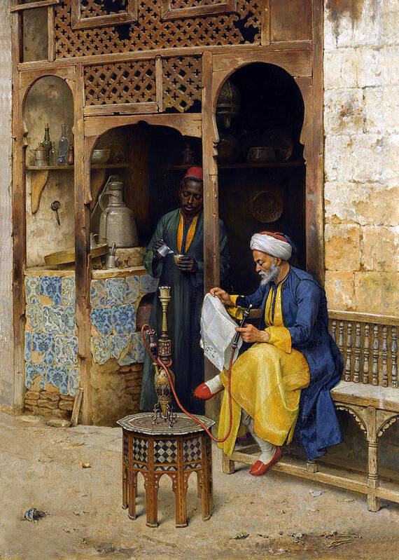 Orientalism Poster featuring the photograph Reading the Newspaper by Munir Alawi