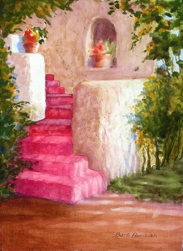 Red Poster featuring the painting Red Stairs by Barbara Parisien