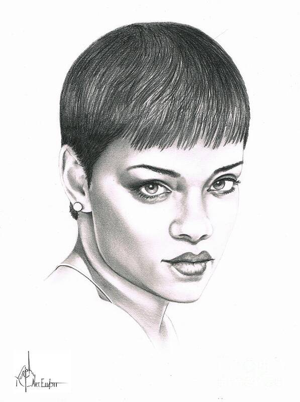 Pencil Poster featuring the drawing Rihanna by Murphy Elliott