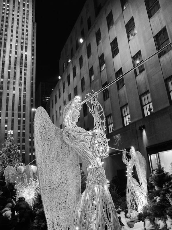 Black-and-white Poster featuring the photograph Rockefeller Center Angels by Marianne Campolongo