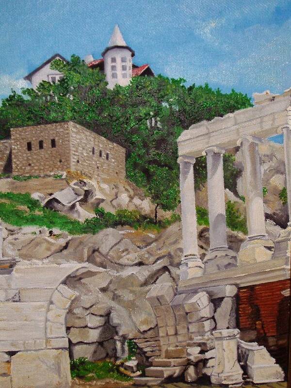 Roman Stadium Poster featuring the painting Roman Stadium In Plovdiv by Nina Mitkova