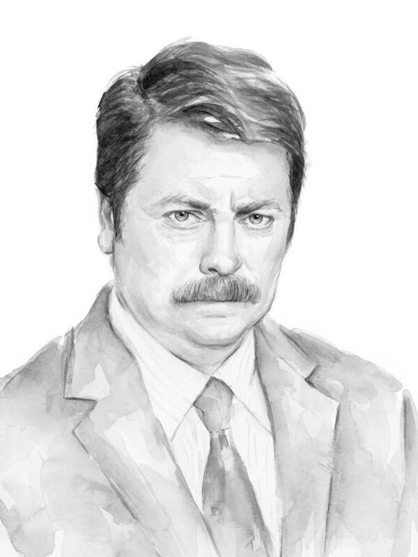 Swanson Poster featuring the painting Ron Swanson by Olga Shvartsur