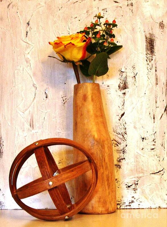 Photo Poster featuring the photograph Rose Sphere and Mango Wood Vase by Marsha Heiken