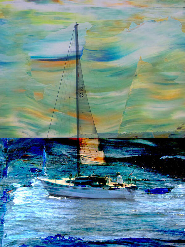Sailboat Poster featuring the digital art Sailboat and Abstract by Anita Burgermeister
