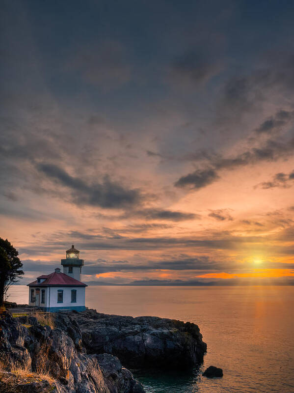 Lime Kiln Lighthouse Poster featuring the photograph San Juan Sunset by Dan Mihai