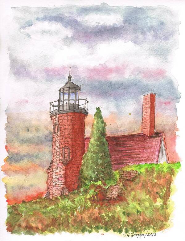 Sand Island Lighthouse Poster featuring the painting Sand Island Lighthouse - Wisconsin by Carlos G Groppa