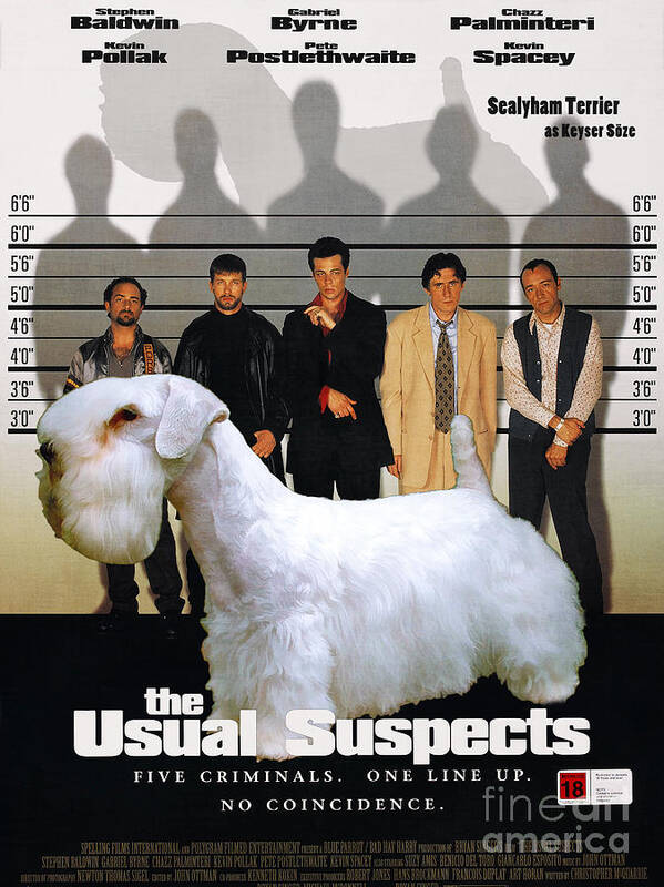 Sealyham Terrier Poster featuring the painting Sealyham Terrier Art Canvas Print - The Usual Suspects Movie Poster by Sandra Sij