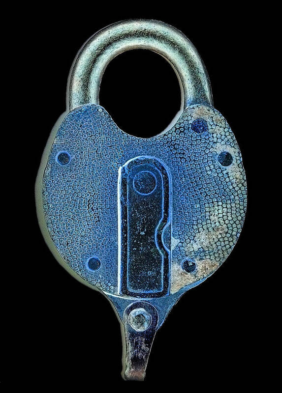 Lock Poster featuring the photograph Secure - Lock on black by Denise Beverly