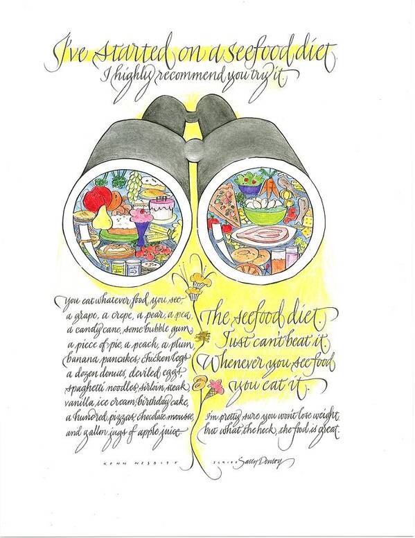 Calligraphy Poster featuring the drawing Seefood Diet by Sally Penley