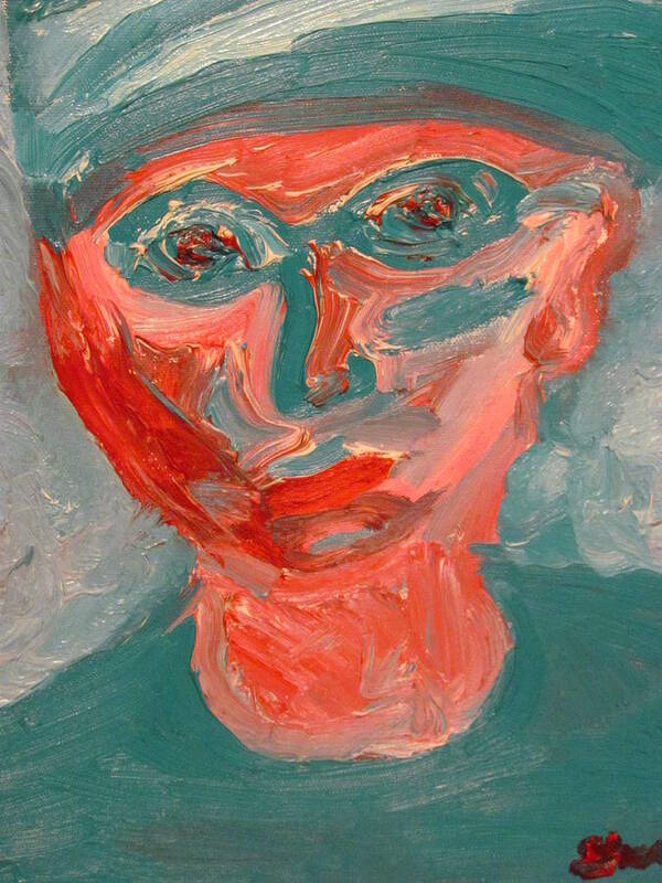 Portrait Poster featuring the painting Self Portrait in Turquoise and Rose by Shea Holliman