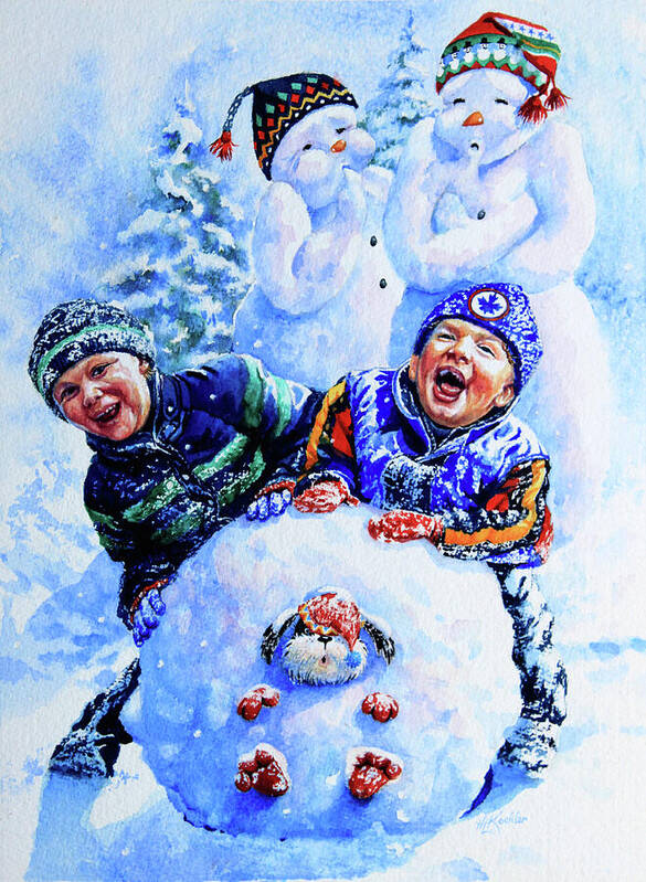 Snowman Print Poster featuring the relief Snowmen by Hanne Lore Koehler