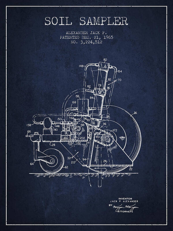 Tractor Poster featuring the digital art Soil Sampler Machine patent from 1965 - Navy Blue by Aged Pixel