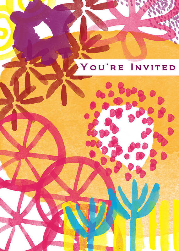 Party Invitation Poster featuring the painting Spring Floral Invitation- Greeting Card by Linda Woods