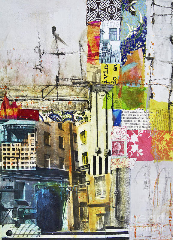 Nosyreva Poster featuring the mixed media St Petersburg courtyard by Elena Nosyreva