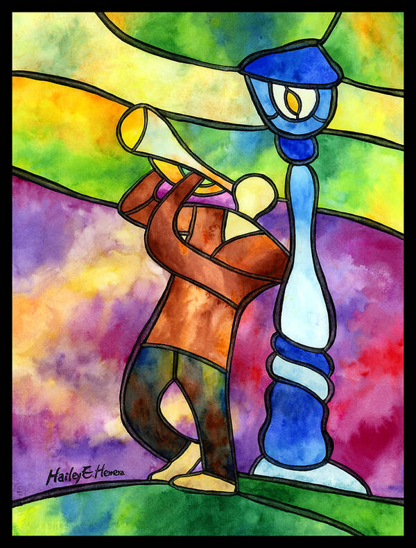 Jazz Poster featuring the painting Stained Glass Jazzman by Hailey E Herrera