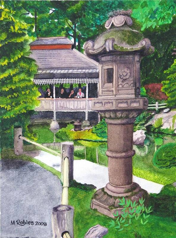 Japanese Poster featuring the painting Stone Lantern by Mike Robles