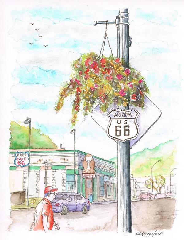Route 66 Poster featuring the painting Street sign in Route 66. Williams, Arizona by Carlos G Groppa
