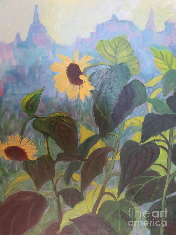 Sunset Poster featuring the painting Sunflower City 1 by Gretchen Allen