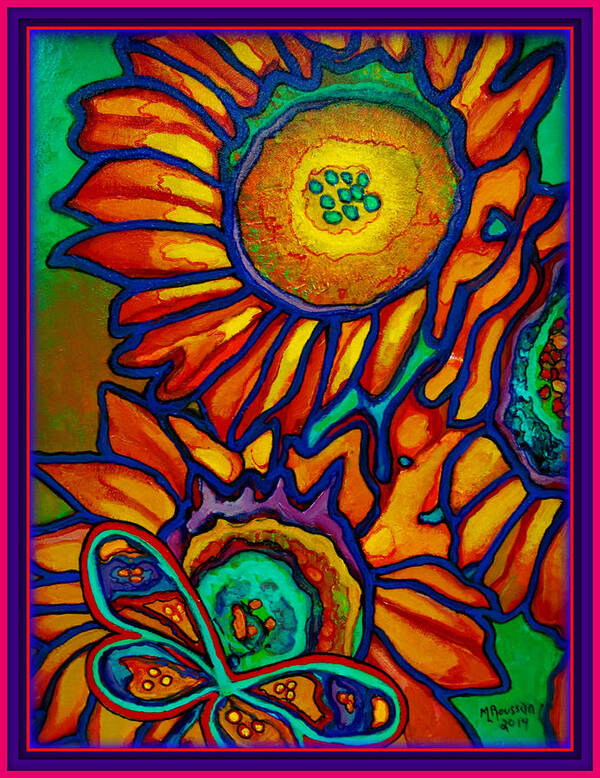 Sunflowers Poster featuring the painting Sunflower Madness Too by MarvL Roussan