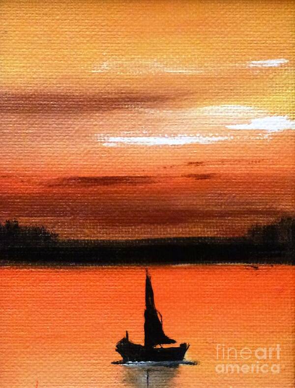 Boat Poster featuring the painting Sunset Boat by Amalia Suruceanu