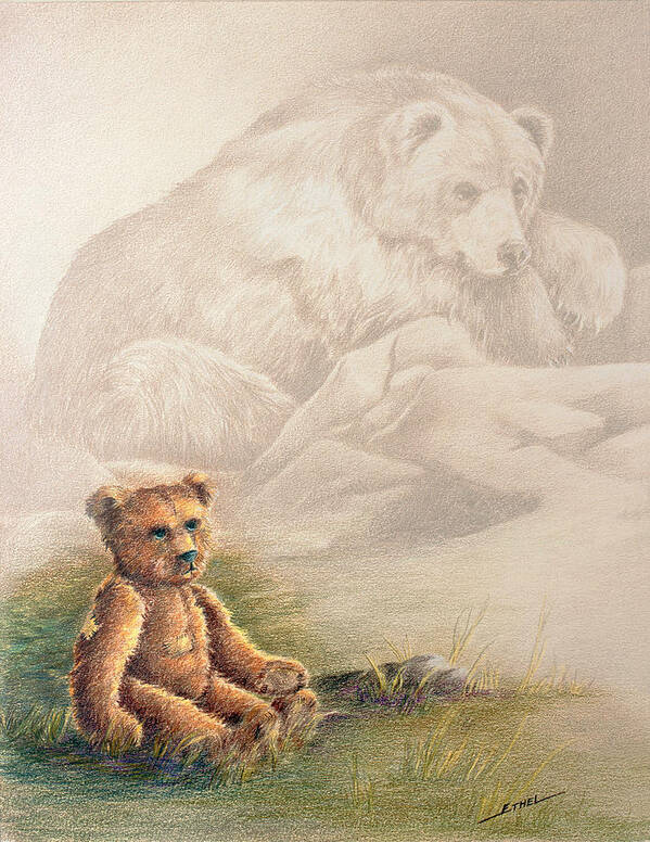 Teddy Bear Poster featuring the drawing Tattered Bear by Judi Quelland