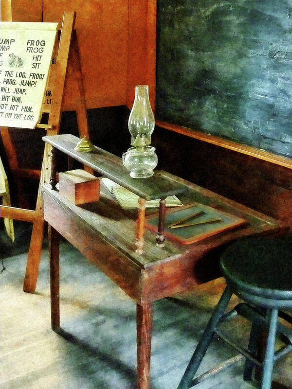 Teacher Poster featuring the photograph Teacher's Desk With Hurricane Lamp by Susan Savad