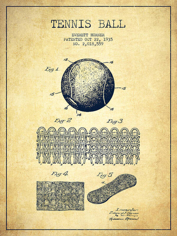 Tennis Ball Poster featuring the digital art Tennnis Ball Patent Drawing from 1935 - Vintage by Aged Pixel