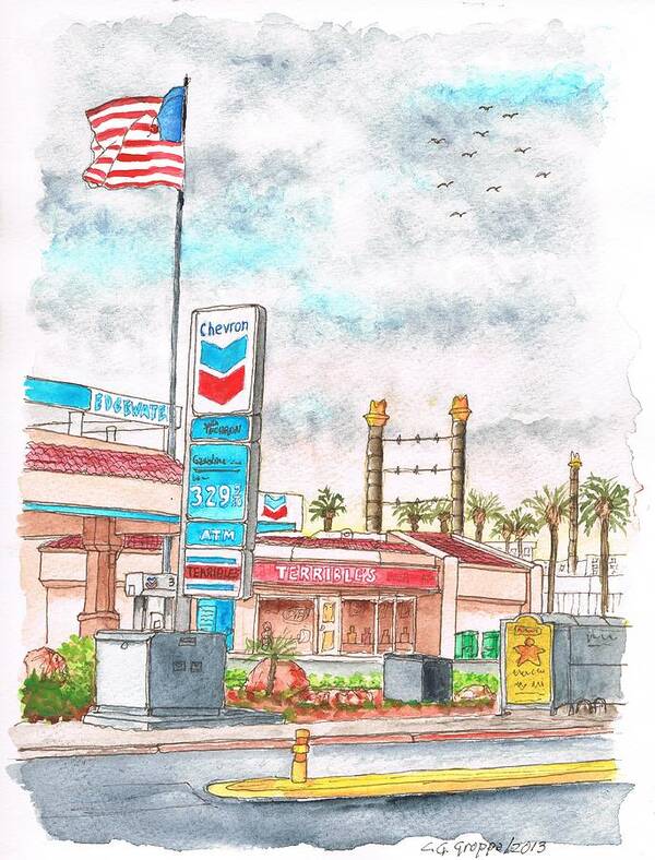 Terribles Gas Station Poster featuring the painting Terribles Chevron Gas Station, Laughlin, Nevada by Carlos G Groppa