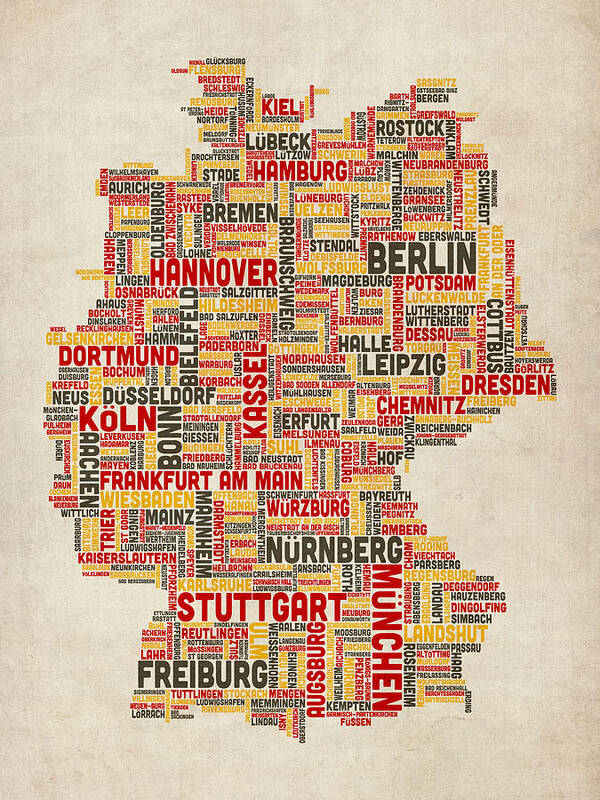 Text Map Poster featuring the digital art Text Map of Germany Map by Michael Tompsett