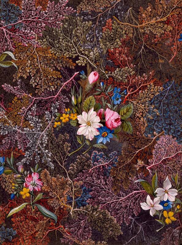 Textile Poster featuring the painting Antique Floral Textile Pattern by William Kilburn