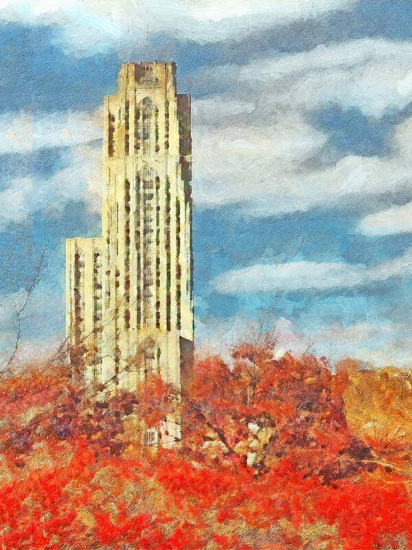 Building Poster featuring the digital art The Cathedral of Learning at the University of Pittsburgh by Digital Photographic Arts