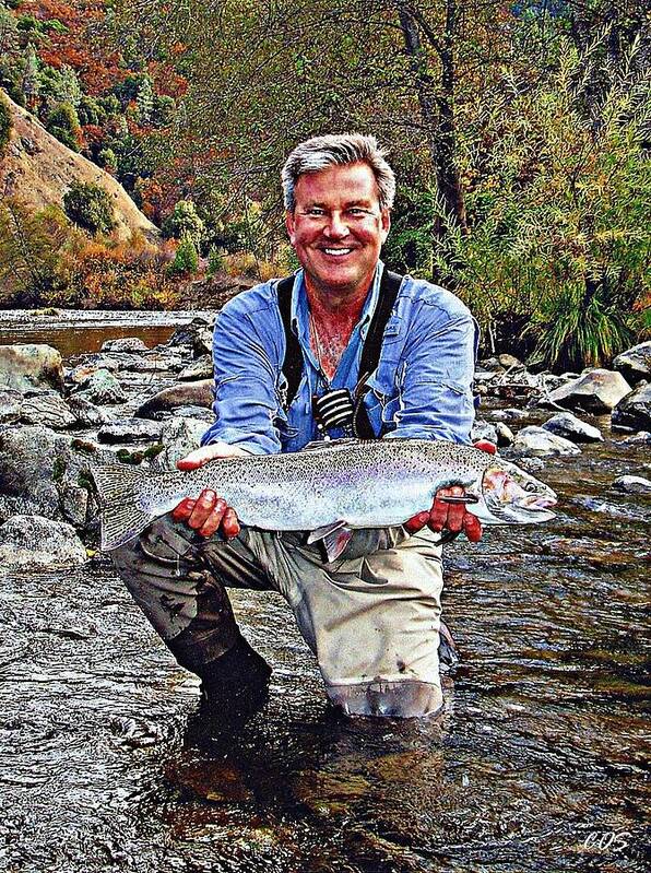 One Skilled Fly Fisherman Caught This Beautiful Steelhead On The Trinity River In Northern Ca. The Fish Is Referred To As the Fish Of One Thousand Casts Because They Are So Difficult To Catch. They Come In From The Ocean To Spawn. Catching Season Is October To February. Poster featuring the digital art The Fish of One Thousand Casts by Carrie OBrien Sibley