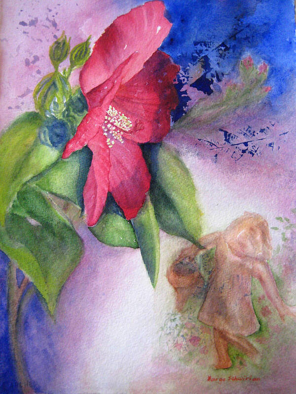 Hibiscus Poster featuring the painting The Gardener by Margo Schwirian