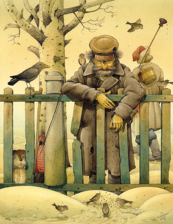 Russian Poster featuring the drawing Russian scene01 by Kestutis Kasparavicius