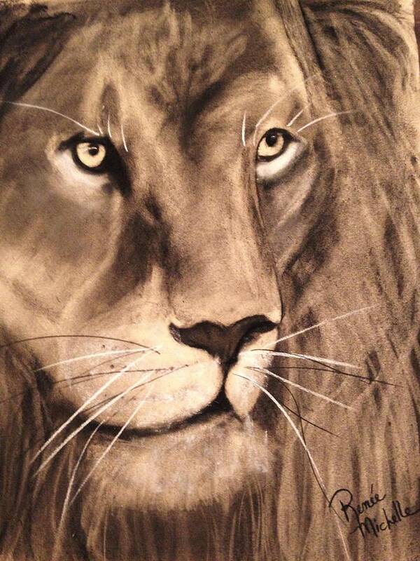 Lion Poster featuring the drawing The King by Renee Michelle Wenker