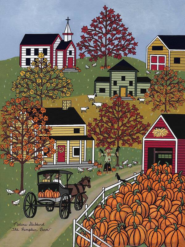 Folk Art Poster featuring the painting The Pumpkin Barn by Medana Gabbard