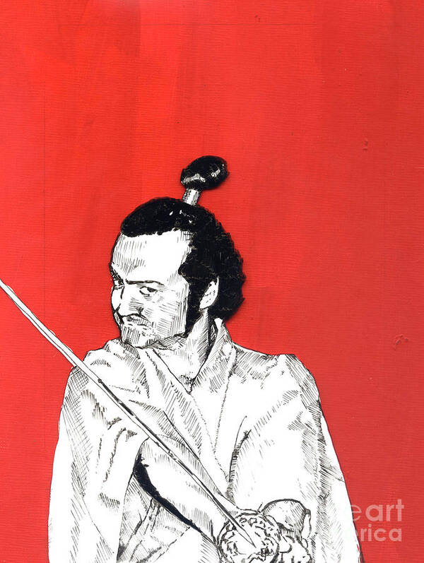 John Poster featuring the mixed media The Samurai on red by Jason Tricktop Matthews